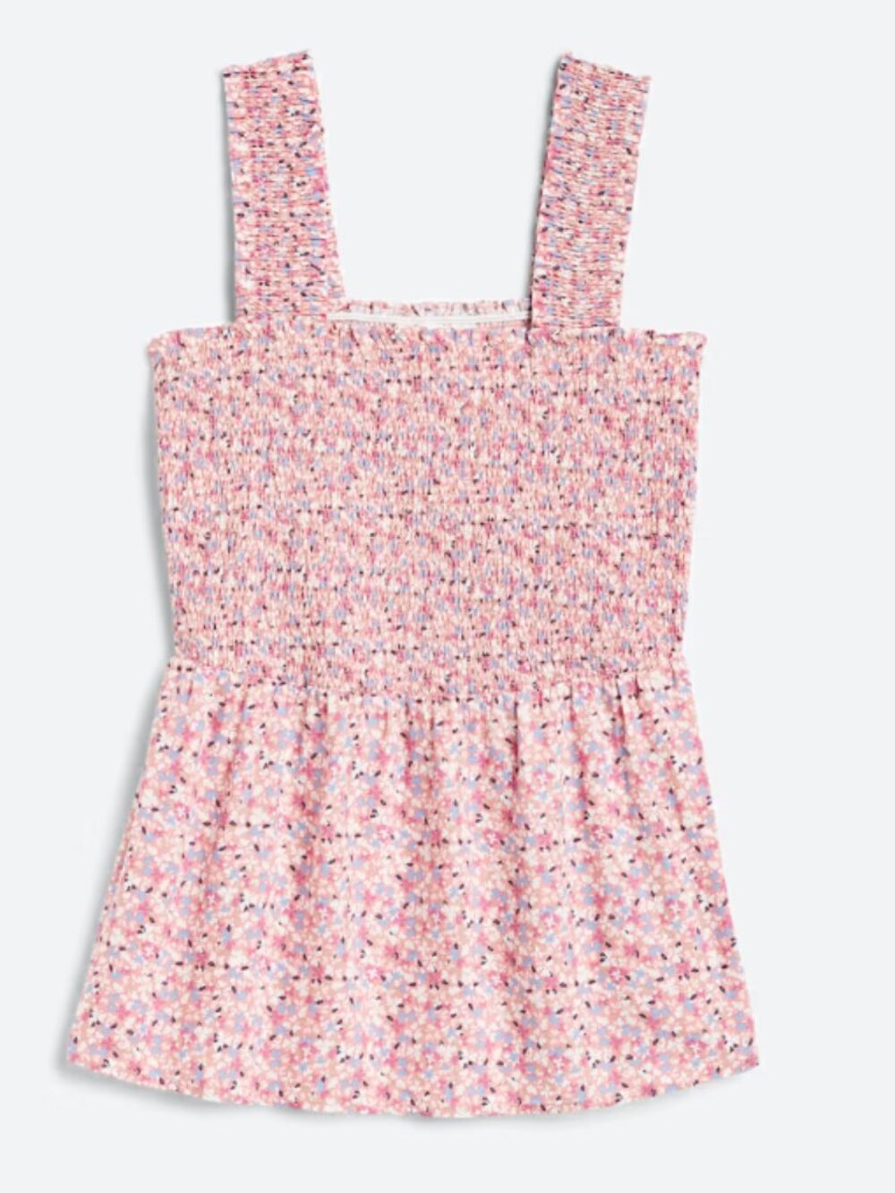 Market & Spruce Smocked Floral Sleeveless Peplum Top - Pink Multi 2X